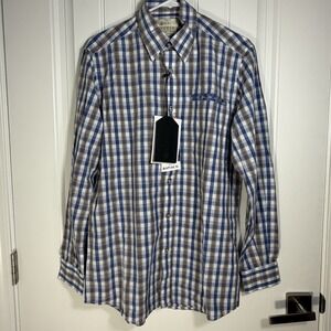Beretta Blue Gray Plaid Button Front Long Sleeve Shirt Men's Small Cotton